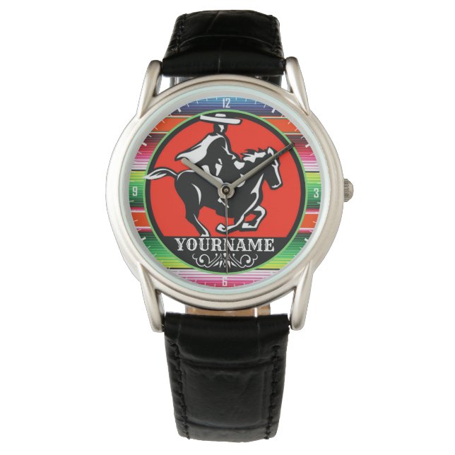 Custom NAME Charro Horse Spanish Mexican Serape  Watch (Front)
