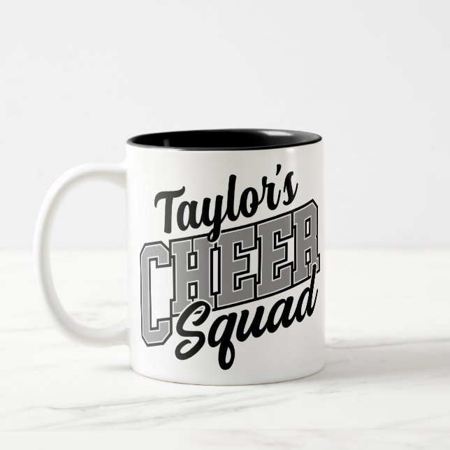 Custom NAME Cheerleader School Varsity Cheer Squad Two-Tone Coffee Mug (Left)