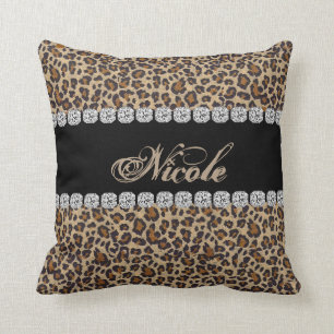 Custom Name Cheetah Bling Look Pillow Gift