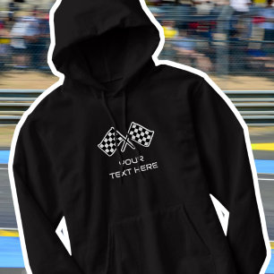Custom Name Chequered Flags Car Black White Hoodie
