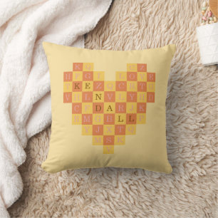 Custom Name Chequered Heart Letter Puzzle Throw Pillow