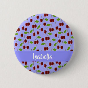 Custom name cherries pattern blue 2 inch round button