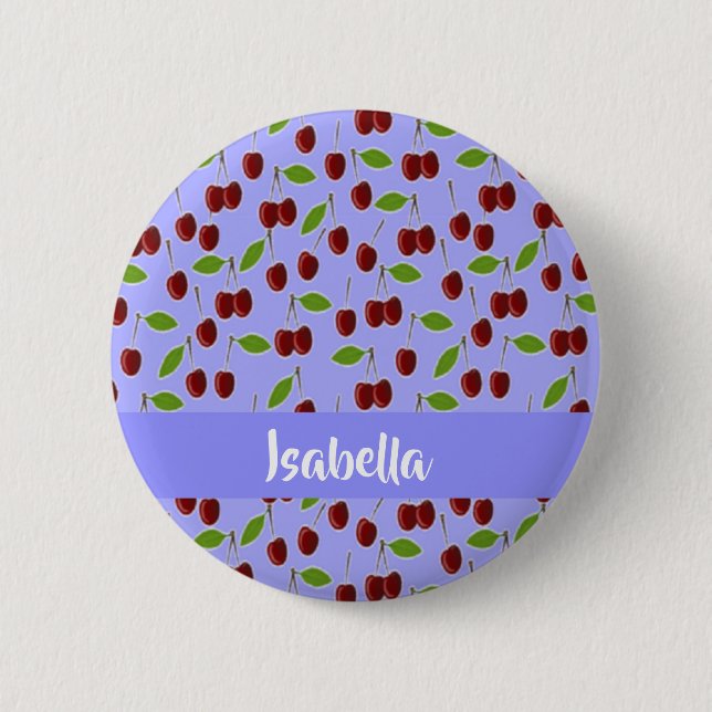 Custom name cherries pattern blue 2 inch round button (Front)