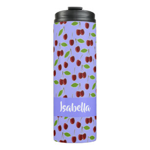 Custom name cherries pattern blue thermal tumbler