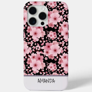 Custom Name Cherry Blossom pink floral pattern iPhone 15 Pro Max Case