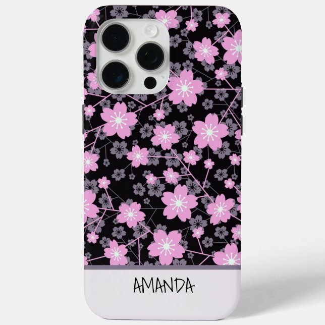 Custom Name Cherry Blossom pink floral pattern Case-Mate iPhone Case (Back)