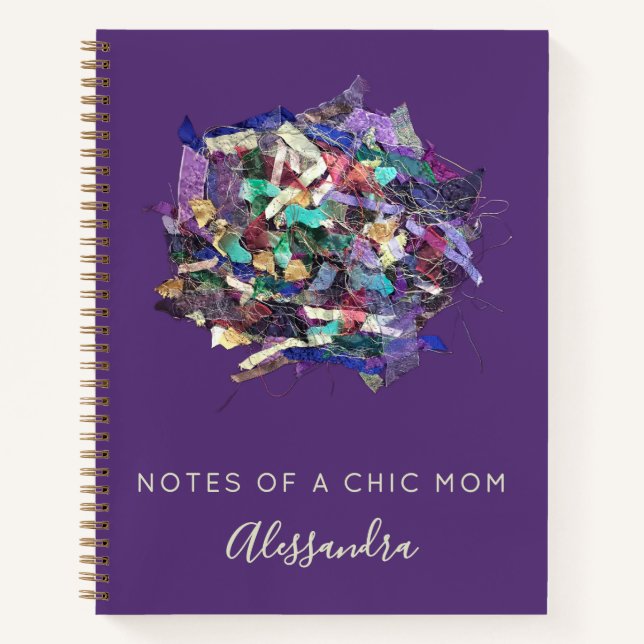 Custom Name Chic Mom Notes Purple Blue Modern  Notebook (Front)