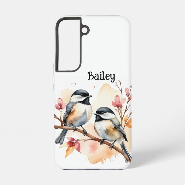 Custom Name Chickadee Wildlife Nature Animal Art Samsung Galaxy S22 Case (Back)