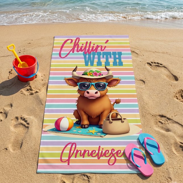 Custom Name "Chillin' With" Cute Beach Vacation  Towel (Creator Uploaded)