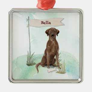 Custom Name Chocolate Lab Pet Dog Metal Ornament