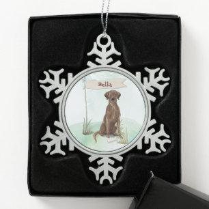 Custom Name Chocolate Lab Pet Dog Snowflake Pewter Christmas Ornament