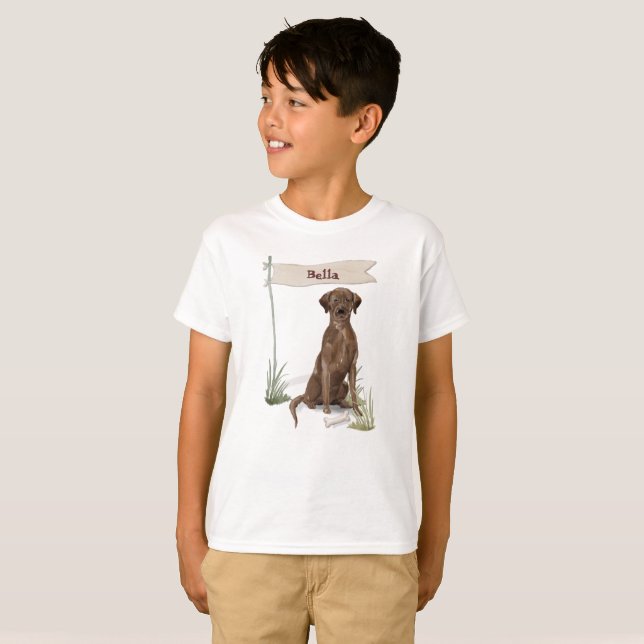 Custom Name Chocolate Lab Pet Dog T-Shirt (Front Full)