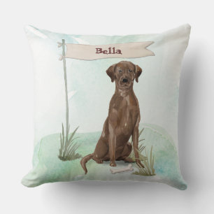 Custom Name Chocolate Lab Pet Dog Throw Pillow