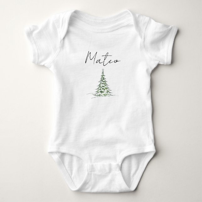 Custom Name Christmas Baby Romper First Xmas Mateo (Front)
