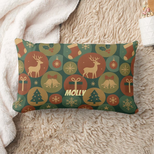 Custom Name Christmas Circles Lumbar Pillow (Blanket)