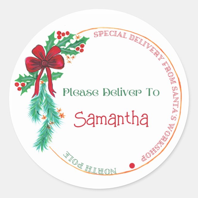 Custom Name Christmas  Classic Round Sticker (Front)