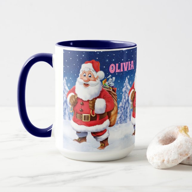 Custom name Christmas coffee mug,Jolly Santas. Mug (With Donut)
