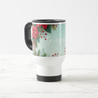 Custom Name Christmas Floral Watercolor Poinsettia