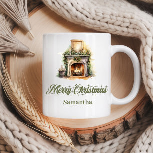 Custom Name Christmas Mug Earthy Neutral Style