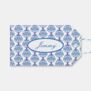 Custom name Christmas ornaments in blue Gift Tags