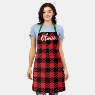 Custom Name Christmas Red Green Plaid Baker Womens Apron