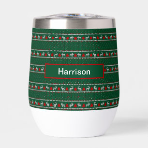 Custom name, Christmas Reindeer green pattern