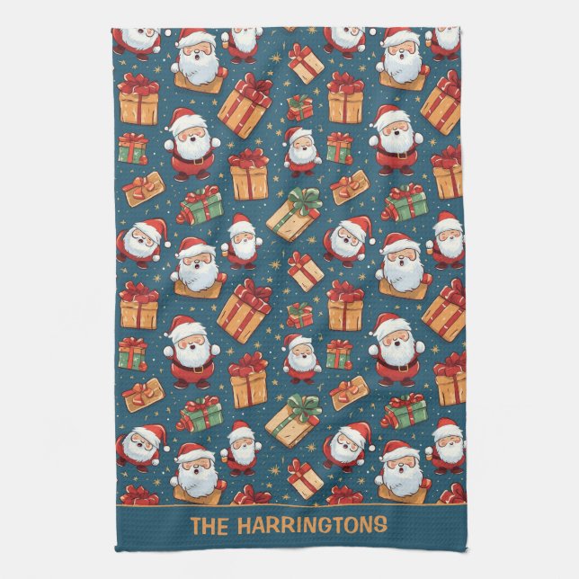 Custom Name Christmas Santa Kitchen Towel (Vertical)