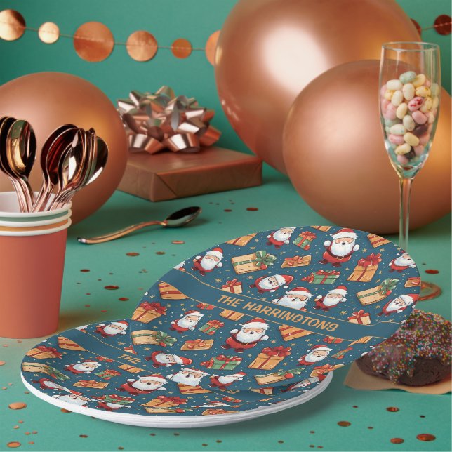 Custom Name Christmas Santa Paper Plate (Multi)