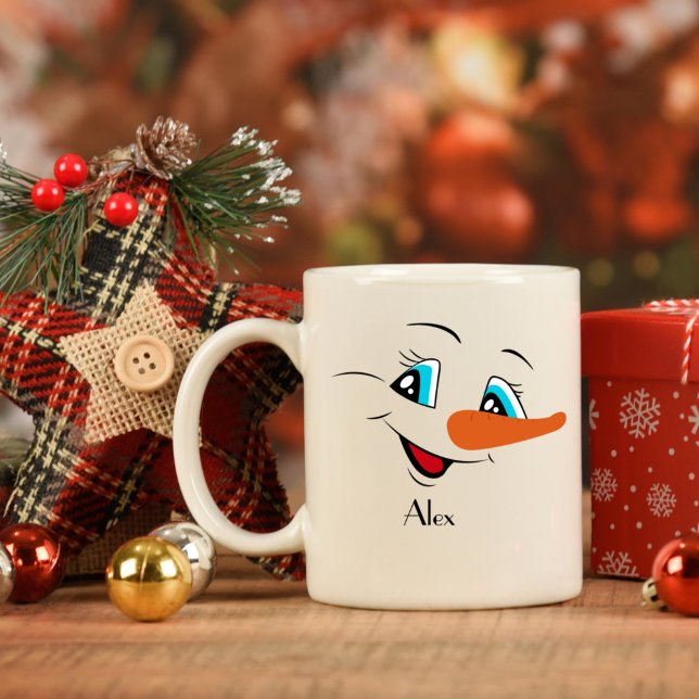 Custom Name Christmas Snowman Face  Coffee Mug (Creator Uploaded)
