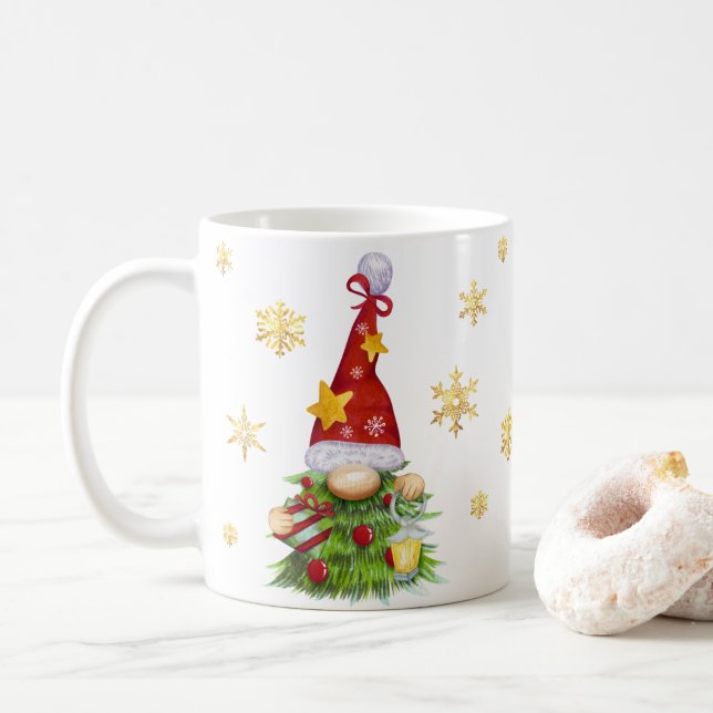 Custom Name Christmas Tree Gnome Classic Mug (With Donut)