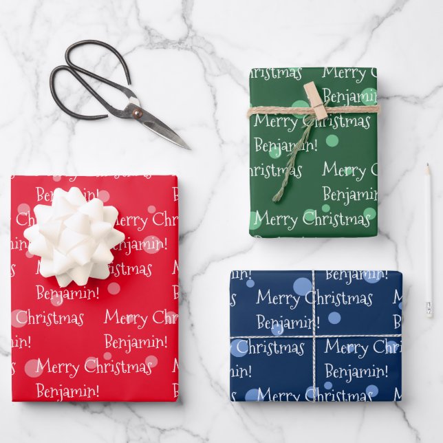 Custom Name Christmas Wrapping Paper (3 Sheets) (Front)