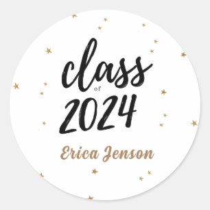 Custom Name Class of 2024 Gold Graduation Cookies Classic Round Sticker