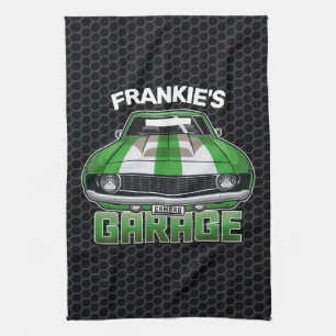 Custom NAME Classic American Muscle Car Garage Kitchen Towel