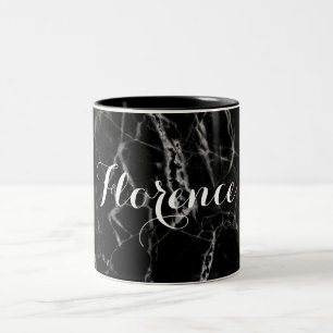 Custom Name Classic Black Marble Print Elegant Two-Tone Coffee Mug