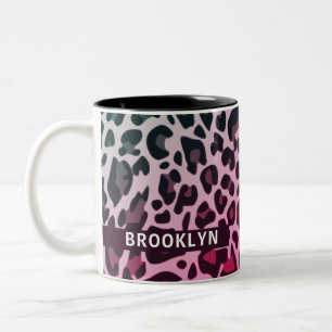 Custom Name Classic Leopard Print Design Brooklyn Two-Tone Coffee Mug