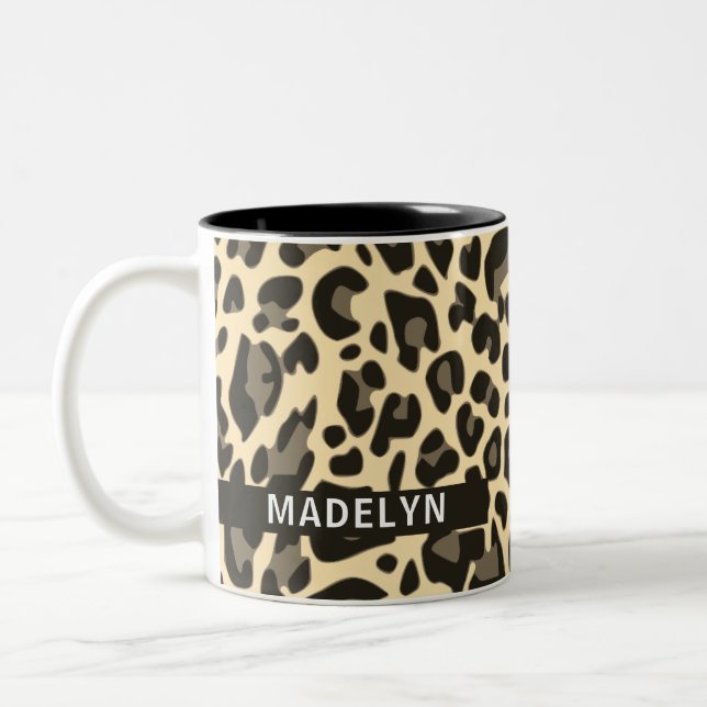 Custom Name Classic Leopard Print Design Madelyn  Two-Tone Coffee Mug (Left)