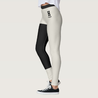 Custom Name Classy Oatmeal Black Accents Monogram  Leggings