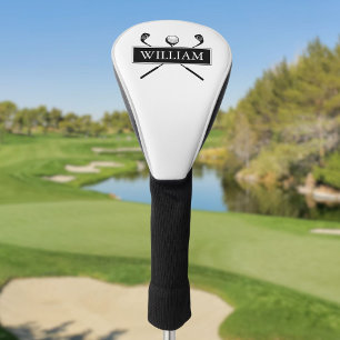 Custom Name Clubs And Ball Black And White Golf Head Cover