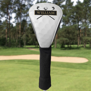 Custom Name Clubs And Ball Black Gold Golf Head Cover