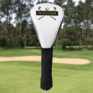 Custom Name Clubs And Ball Black Gold Golf Head Cover