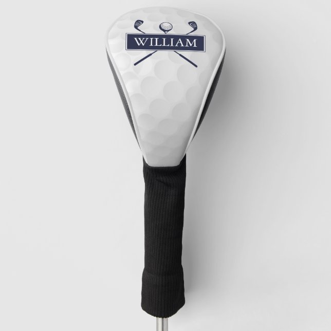 Custom Name Clubs And Ball Navy Blue Golf Head Cover (Front)
