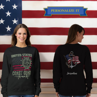 Custom Name Coast Guard Women's Black Sweatshirt