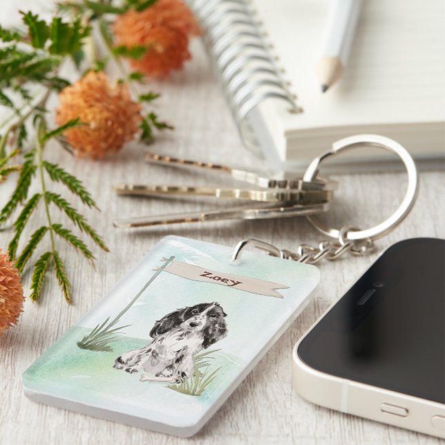 Custom Name Cocker Spaniel Pet Dog Keychain (Front Right)