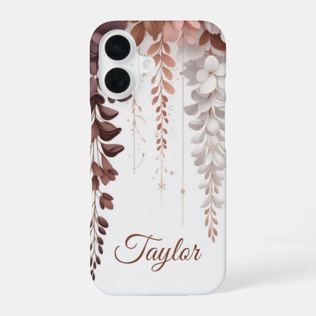 Custom Name Cocoa Rose Wisteria Cascade iPhone 16 Case (Back)