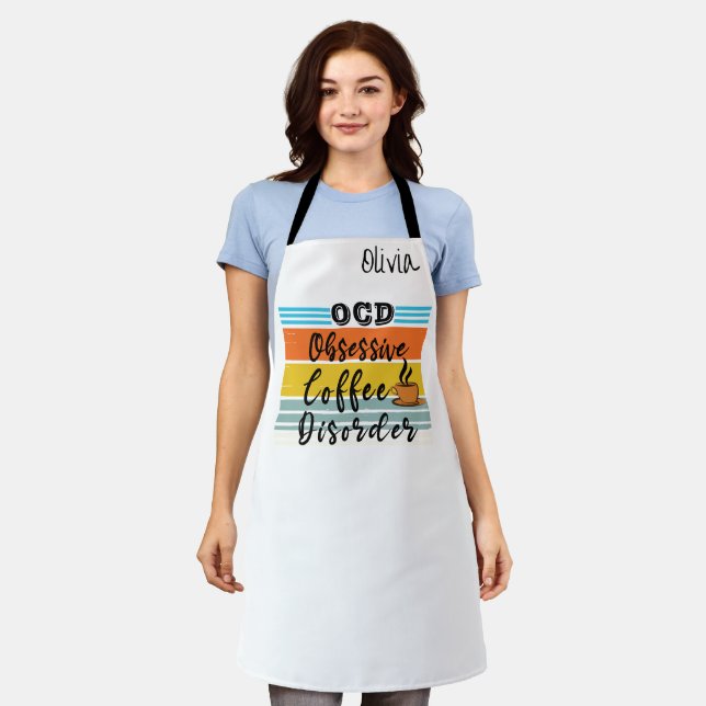 Custom Name Coffee Barista Funny OCD Spin  Apron (Worn)