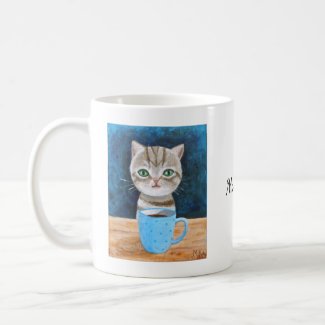 Custom Name Coffee Mug Cute Gray Tabby Cat Kitten