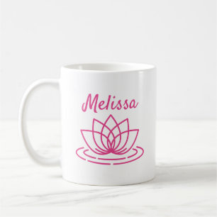 Custom name coffee mug with pink lotus flower