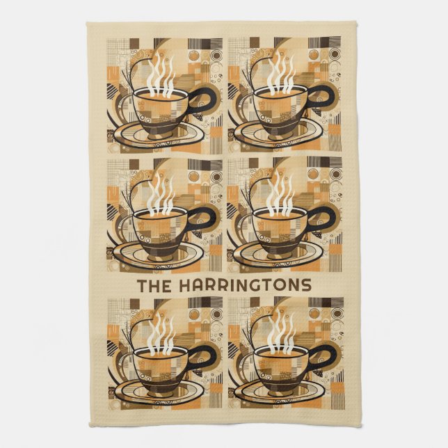 Custom Name Coffee Pattern Kitchen Towel (Vertical)