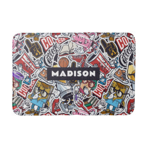 Custom Name College Comics Pattern Bath Mat