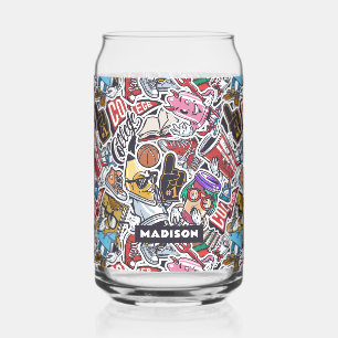 Custom Name College Comics Pattern Can Glass